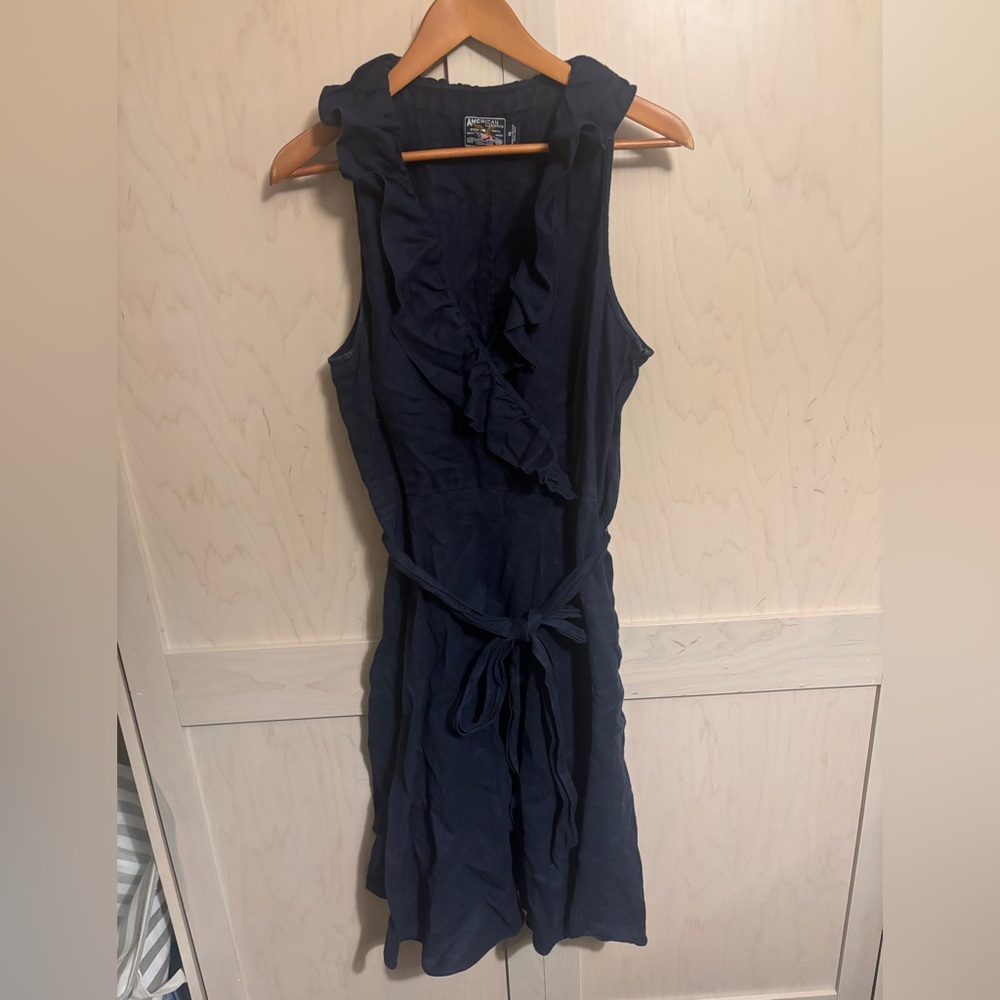 American Living Navy Ruffle Midi Dress